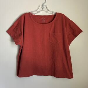 J. Crew Burnt Orange/Red Organic Cotton Short Sleeve Boxy Pocket Tee Size Large